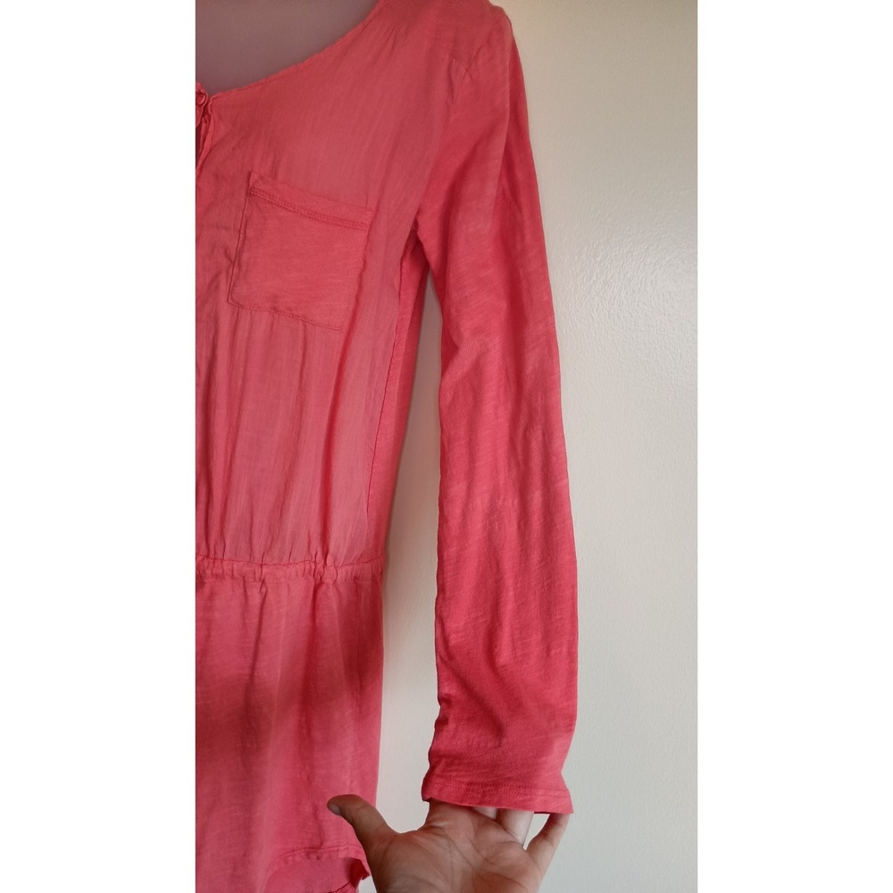 Michael Stars Coral Cotton Slub Knit Shirt Dress Drawstring Waist Casual Small‎ - Picture 5 of 10